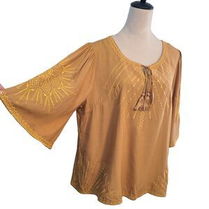 Savanna Jane Sunbeam Womens L Gold Top Peasant Embroidered Boho Cottagecore NWT
